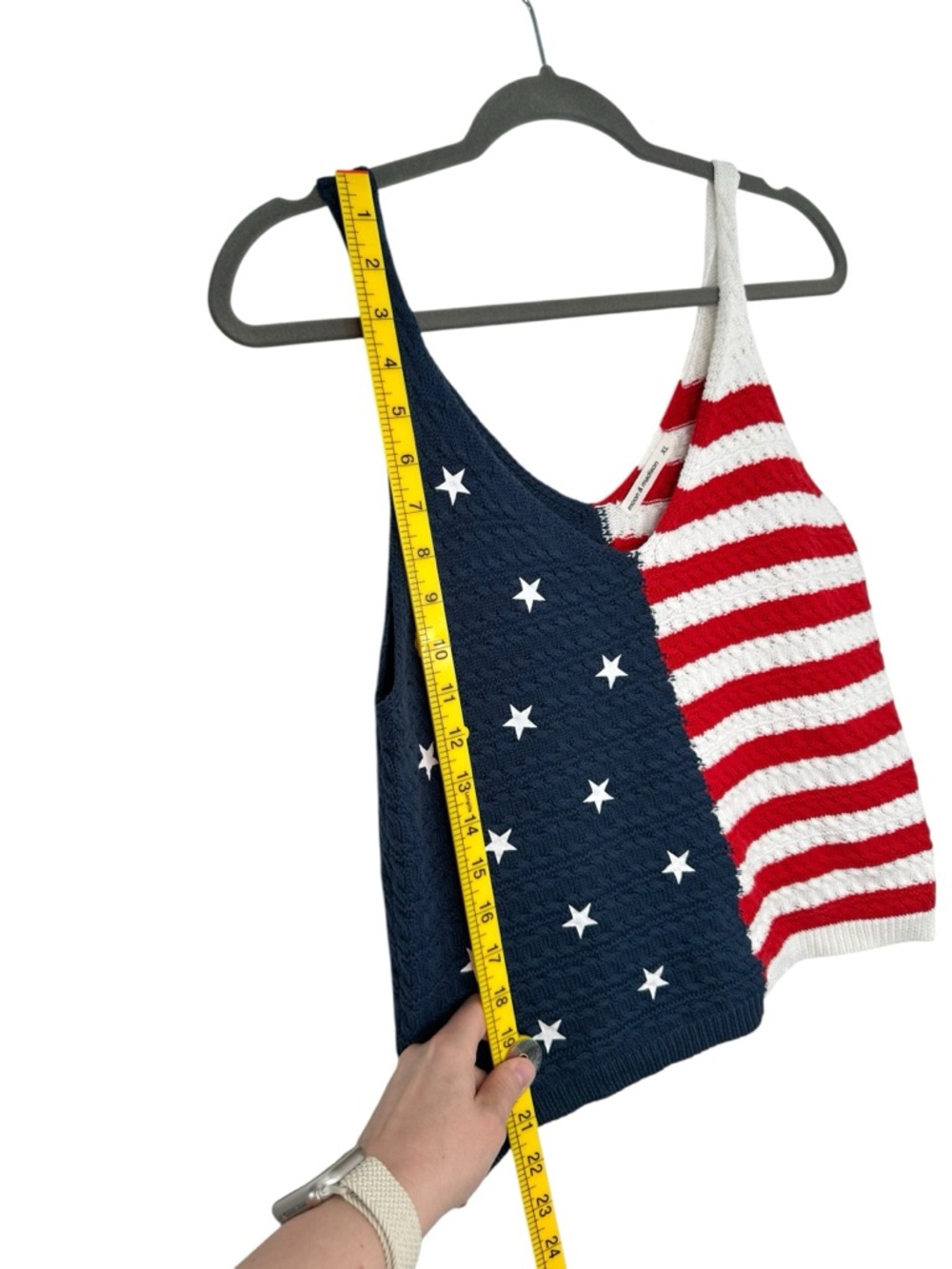 Moon & Madison American Flag Red White & Blue Stars & Stripes Knit Tank Crochet - Picture 6 of 7